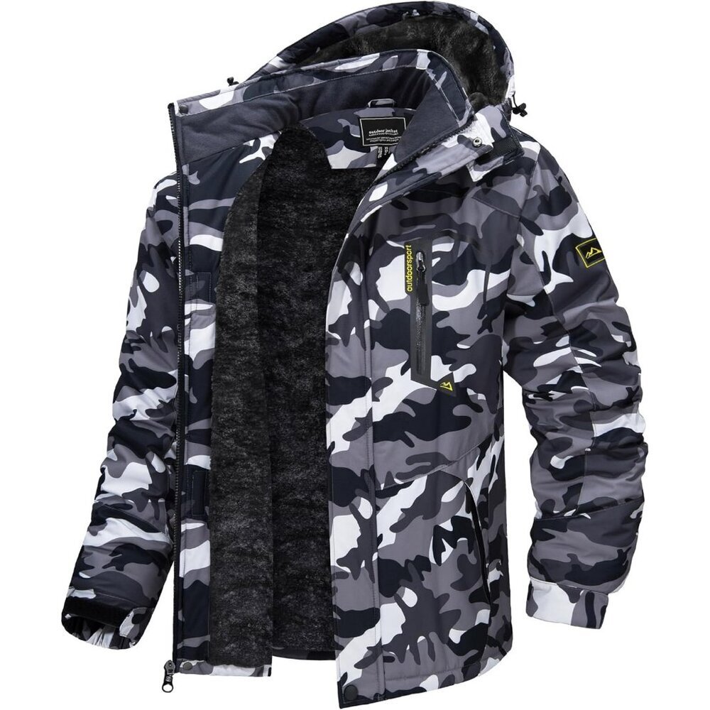 Men's #215 Black Color Winter Ski Jacket Water Resistant Fleece Hooded Parka